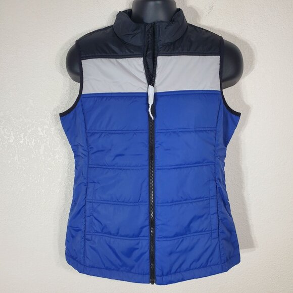 Cbuk By Cutter & Buck Womens Puffer Vest Medium Blue & Gray Colorblock - Picture 1 of 9